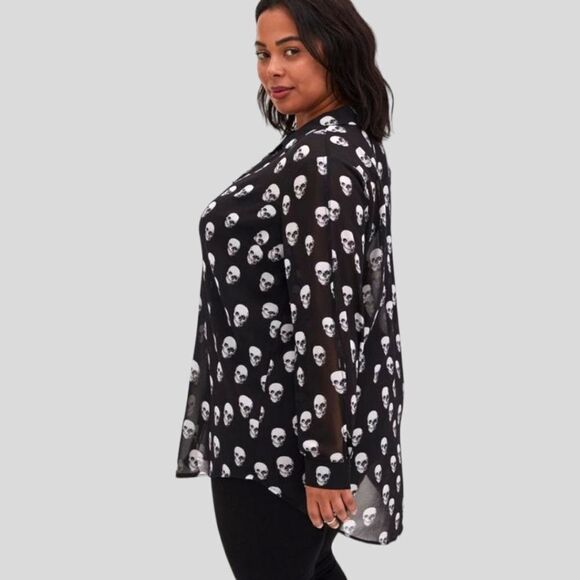 Torrid plus size chiffon school open sleeve but in front blouse. - Picture 10 of 16